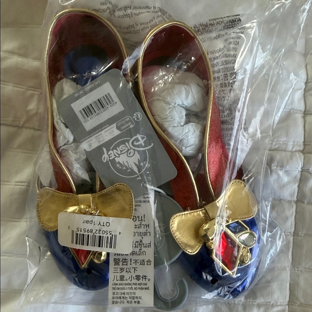 Disney Women's Blue and Gold Flats with Bow